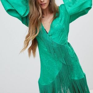 NEW ASOS green wrap kimono with fringe